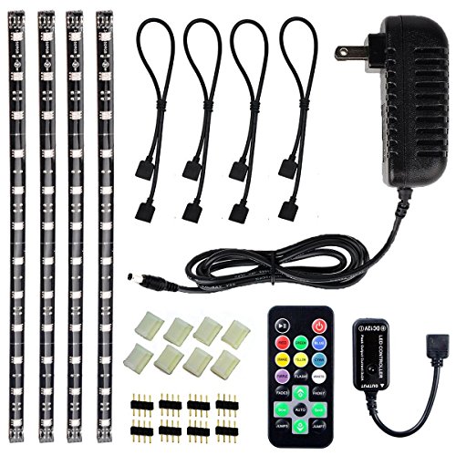 TIRIN LED Strip Lights, Eclipse Pre-Cut Multicolor RGB Home Accent LED Tape Light Strip Kit Remote Control and Power Adapter 4 Pre-Cut 1 Ft Strips Wire Mounting Clips
