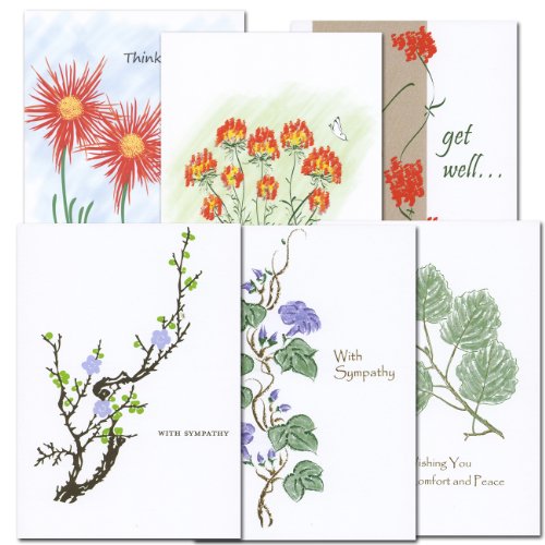 Get Well and Sympathy Card Assortment - box of 12 cards & envelopes, 2 each of 6 designs