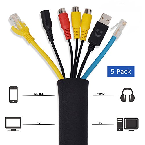 Monkeybrother Flexible and Adjustable Electrical Wire Organizer Connection Cable Sleeve Wrap Cover Cable Cord Organizer,Management System for TV / Computer / Home Entertainment 5 Pack-20