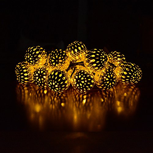 Dephen Solar Globe String Lights, Moroccan Ball String Lights Warm White,15ft 20 LED Fairy Orb Lantern Christmas Solar Powered String Lights for Outdoor Garden, Yard, Patio, Party, Home Decoration