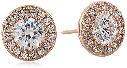 Platinum or Gold-Plated Sterling Silver Round-Cut Swarovski Zirconia Halo Stud Earrings
