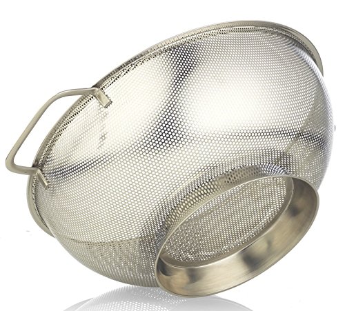 Stainless Steel colander 5 quarts, Micro Perforated, Silver, Low Price with High Quality, Strong Base and Strong Handles