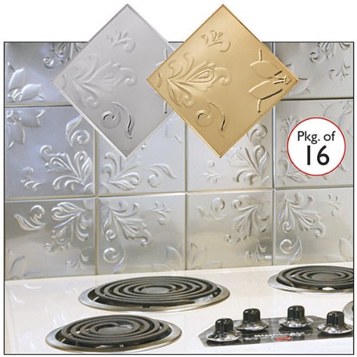 Self Adhesive Decorative Copper Embossed Floral Design Tin Tiles - 6 x 6 (SET OF 16)
