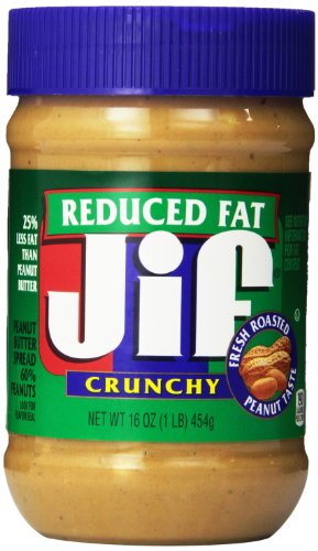 Jif Crunchy Reduced Fat Peanut Butter Spread, 16 Ounce (Pack of 12)