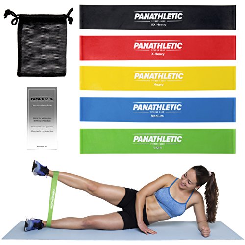 Resistance Loop Bands / Exercise Bands / Fitness Bands by Panathletic, Set of 5, with Exercise Guide