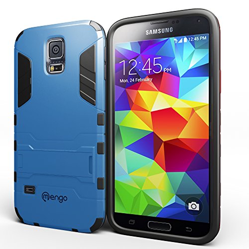 Mengo Bionic [Ultra Slim] Shockproof Galaxy S5 Case with Built-in Kickstand and Matte Screen Protector (Aqua)