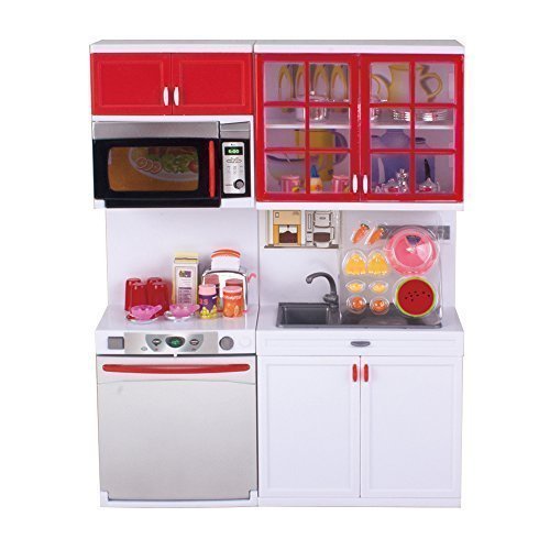 QUN FENG Girls Modern Toy Kitchen Playset, Perfect for Use with Dolls