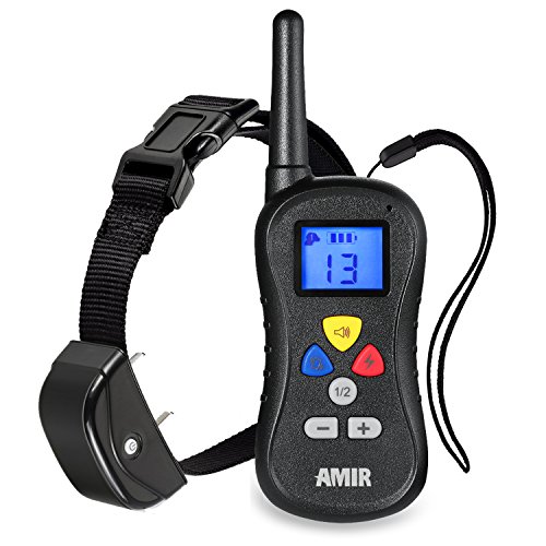 Dog Training Collar, Amir® 330yd Water Resistant Dog Shock Collar with Remote, Pet Training Collars for Dogs with 16 Levels of Shock and Vibration Corrections, Safe Beep, LCD Screen and Light