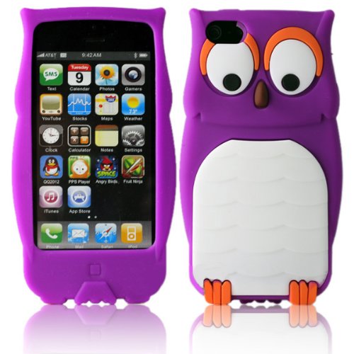 niceEshop(TM) Purple Owl Design 3D Cartoon Soft Silicone Case Cover Fit for the New iPhone5 5S +Screen Protector