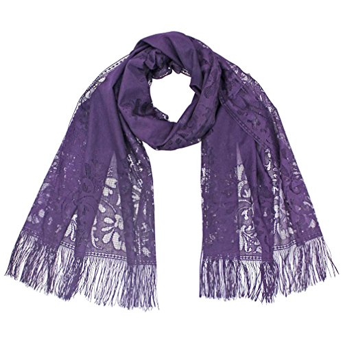 Luxury Divas Old Fashion Floral Lace Scarf With Fringe