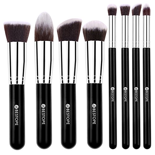 [Updated Version] BESTOPE Makeup Brushes Premium Cosmetics Brush Set Synthetic Kabuki Makeup Brush, Foundation, Blending Blush, Eyeliner, Face Powder Brush Kit(8PCs, Black Sliver)