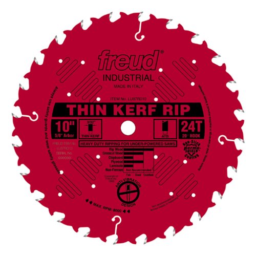 Freud LU87R010 10-Inch 24-Tooth FTG Thin Kerf Ripping Saw Blade with 5/8-Inch Arbor and PermaShield Coating
