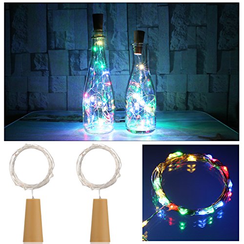 AnSaw Spark I Battery-Powered Wine Bottle Lights Pro 20-LED Waterproof Starry String Lights Flexible Copper Wire 2-Pack Rope Lights (Multi-Color)