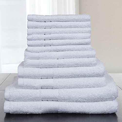 Bedford Home 12-Piece 100-Percent Cotton Towel Set, White