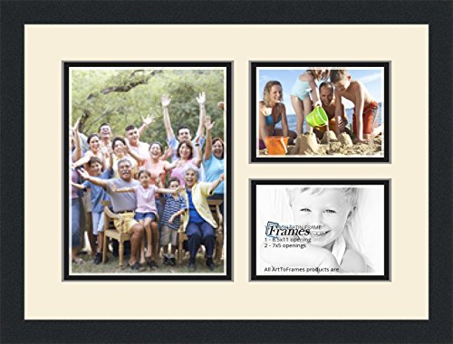 ArtToFrames Collage Photo Frame Double Mat with 3 Openings and Satin Black Frame.