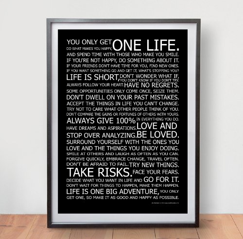 Life Manifesto Poster - In Black - Motivational Quote Wall Art Picture Print - Size A2 (420 X 594mm)