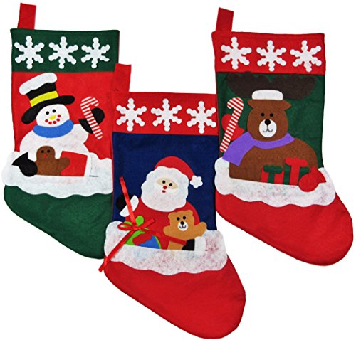 Christmas Stockings for Kids - Set of 3 - Family Fireplace Decorations and Cute Santa Stocking Fillers for Light Gifts & Goodies - 18''/46cm Long, Classic Unique Xmas Socks Made of Soft Felt