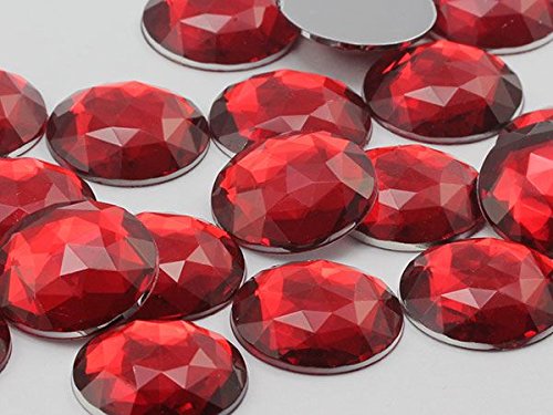 30mm Red Ruby H103 Flat Back Round Acrylic Gems High Quality Pro Grade - 12 Pieces