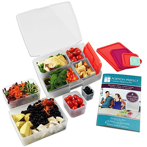 Bentology - Bento Lunch Box with Weight Loss Plan Booklet - Portion Control Container Kit - Clear/Melon