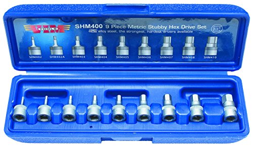 Vim Tools SHM400 9 Piece 1/4-Inch Drive Metric Stubby Hex Bit Set