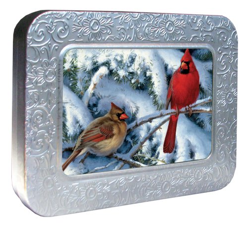 Tree-Free Greetings Winter Birds Holiday Noteables Recycled Notecards in Embossed Tin, 12 Cards and Envelopes, 4 x 6 Inches, Multi-Color (76901)