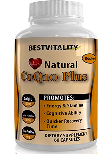 BestVitality Natural Coenzyme Coq10 Vegan Complex (Coq10 - 100mg, Acetyl L-carnitine - 100mg and Bioperine - 5mg) Kosher - Made in USA ...