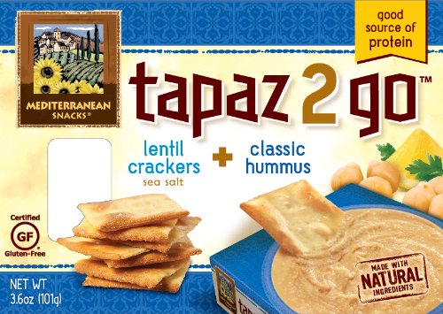 Mediterranean Snacks Tapaz 2 Go: Hummus and Lentil Crackers (Pack of 6)