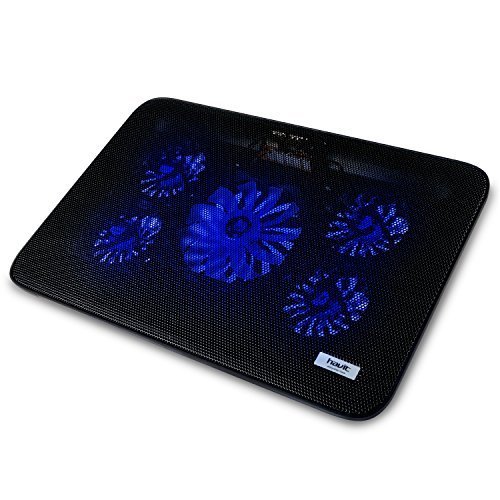 HAVIT HV-F2067 12-17 Laptop Cooling Pad Notebook Cooler with 5 Quiet Fans and Dual-Port USB (Black)