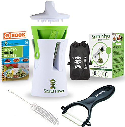 Spiral Ninja Vegetable Spiralizer - Zoodle Slicer Bundle - Zucchini Veggie Spaghetti Pasta Noodle Maker - With Ceramic Peeler and Recipe eBook