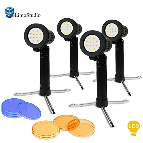 LimoStudio 4 Sets Continuous LED Portable Light Lamp for Table Top Studio with Color Filters, Photography Photo Studio, AGG1801