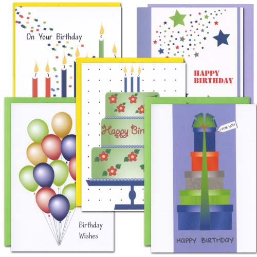 Birthday Cards: Celebration Assortment - 2 each of 5 designs, box of 10 cards & 12 envelopes