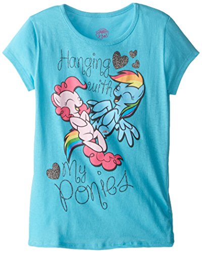 Extreme Concepts Little Girls' Pony Hanging with My Ponies Side Cinch Short Sleeve Tee, Turquoise, 6X