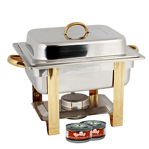 TigerChef TC-20415 Half Size Chafing Dish Buffet Warmer Set, Gold Accented, Includes 2 Free Chafing Fuel Gels, Stainless Steel, 4 Quart