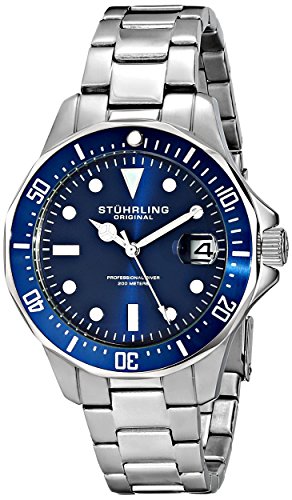 Stuhrling Original Men's 664.02 Aqua Diver Analog Display Japanese Quartz Date Silver Watch