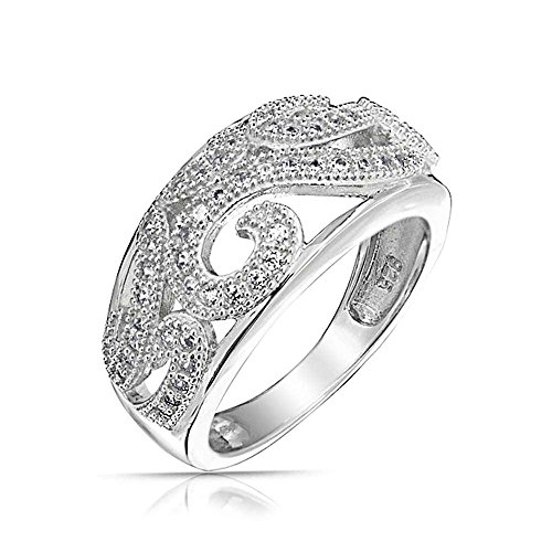 Bling Jewelry Pave Clear CZ Vintage Style Swirl Ring 925 Sterling Silver
