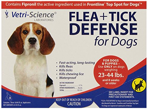 VetriScience Laboratories Flea + Tick Defense for 23 to 44-Pound Dogs and Puppies 3 Doses