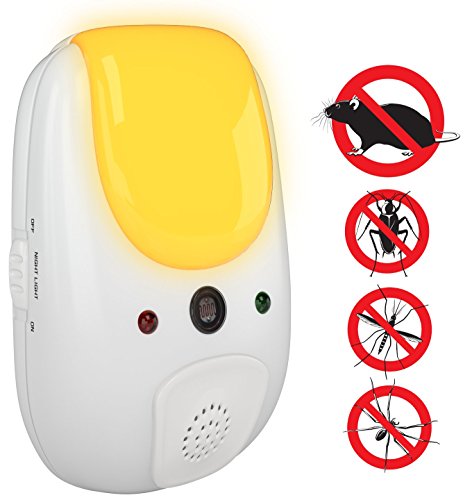 SaniaPest Repeller - Effective Sonic Defense Repellant Keeps Roaches, Spiders, Mosquitos, Mice, Bugs Away - Electronic Ultrasonic Deterrent for Inside Your Home Features Relaxing Amber Night Ligh