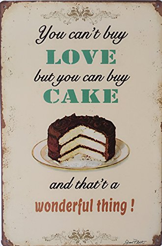Uniquelover You Can't Buy Love but You Can Buy Chocolate Cake Retro Vintage Tin Sign 12 X 8 Inches, a Two-side Postcard Included
