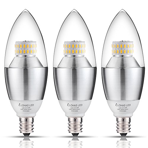 60 Watt Equivalent Light Bulbs, LOHAS® 6-Watt Dimmable Daylight White 5000K LED Candelabra Bulb, E12 Candelabra Base LED Light Bulbs for home(Pack of 3)