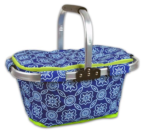 DII Insulated Market Basket or Picnic Tote, Perfect for Holidays Parties, Farmers Markets, BBQ's, Grocery Shopping, Potlucks, To Go Lunches, Craft/Dish Storage & Monogramming - Garden Lattice Blue/White
