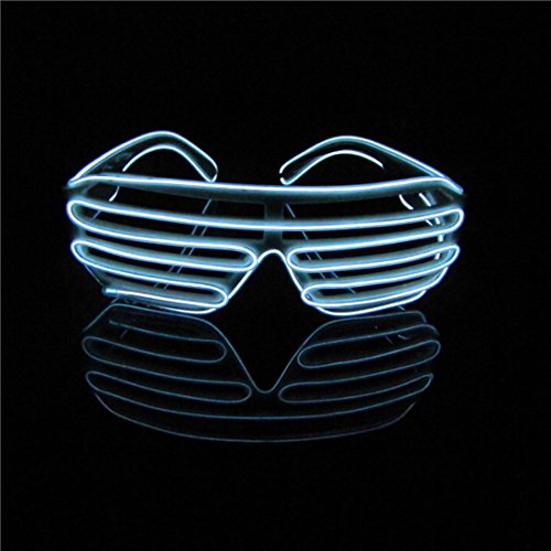 Lerway Neon El Wire LED Light Up Shutter Glasses + Voice Controller (White, White Frame)