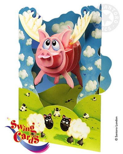 Santoro Interactive 3-D Swing Greeting Card, Pigs Might Fly (SSC33)