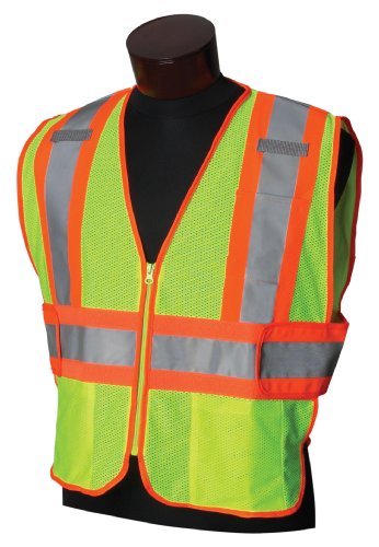 Jackson Safety 20298 ANSI Class 2 Two-Tone Polyester Safety Vest, Lime Mesh, Silver Reflective Tape with Orange Trim