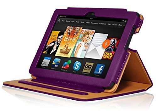 New Amazon Kindle Fire HDX 7 inch 7 2013 (ALL Model Versions - 16GB, 32GB & 64GB Wi-Fi + 4G LTE) PREMIUM PURPLE & TAN Interior Multi-Function Leather Case / Cover / Typing & Viewing Stand / Flip Case With Magnetic Sleep Sensor & InventCase® Screen Protector Shield Guard & Amazon Kindle Fire HDX Tablet Purple Stylus Accessory Accessories Pack by InventCase®