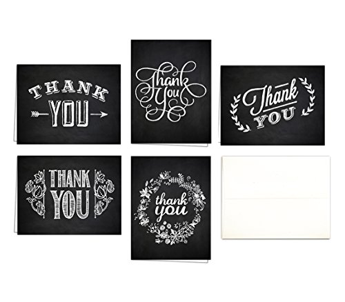 Chalk Art Thank You Cards (Set of 10 Thank You Cards + Natural White Envelopes) - 5 Unique Designs - By Palmer Street Press