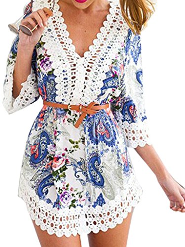 Choies Women's Multicolor V Neck Lace Embellished Paisley Pattern Rompers Playsuits