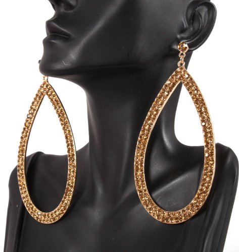 Gold Teardrop Style 4 Inch Drop Earrings Iced Out Basketball Mob Wives Paparazzi