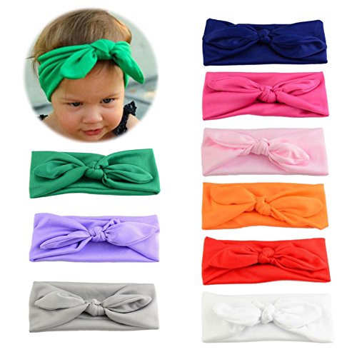 Itaar Baby Girl's Mix Color Elastic Rabbit Ear Headwrap Bow Hairband DIY Headband 9Pcs