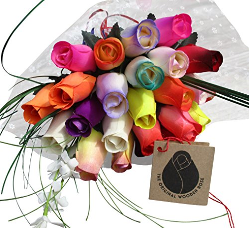 Mothers Day Flower Bouquet Assorted Colors Wooden Roses Closed bud (24)