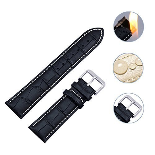 Zeiger 22mm B004 Watch Band, Swiss Army Waterproof Replacement Interchangeable High Quality Leather for Men for Women Ladies Fit All Watch (Black)